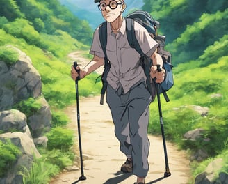 a trekking guide: a man of 40 years old with eye glass, without hair, with a baseball hat