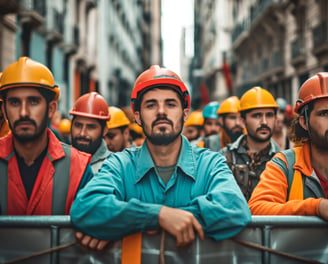 a group of men in safety vests and helmets with helmets on