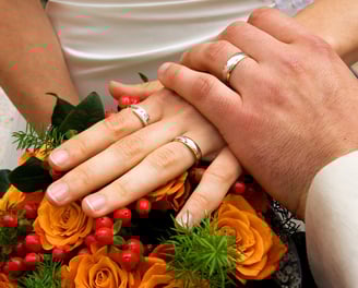 Hands holding with wedding rings