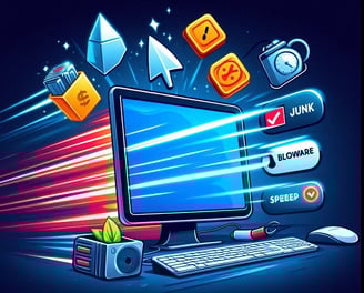 A Computer performance being speed up by removing bloatware and junk files etc.