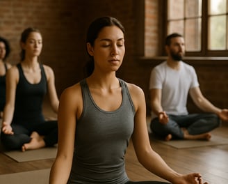 a woman sitting in a yoga pose