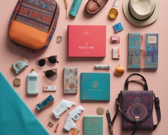 Two beauty products are displayed on a wooden surface: a tube of moisturizing hand cream with a decorative floral pattern and a cylinder of lip balm with a red metallic finish.