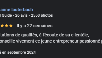 Avis Google 5 étoiles de Marianne Lauterbach recommandant un jeune entrepreneur pour son professionn