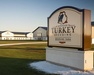 a sign that says modern turkey turkey feeding farm