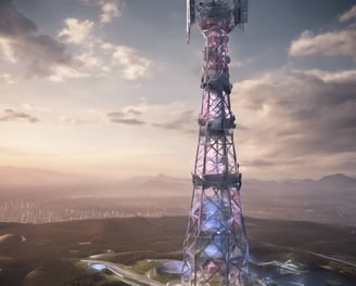 a tall tower with a lot of lights on top of it
