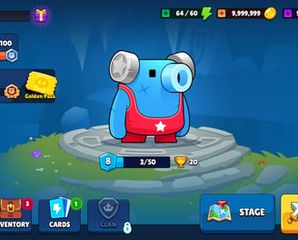 a blue and red cartoon character in a game