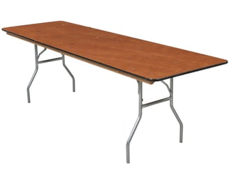 a rectangular table with a wooden table top