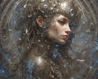 a woman with a large head of hair and a large head of hair