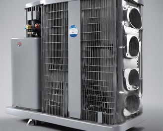 a heat pump sitting on top of a metal container
