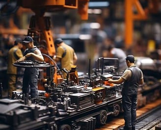 a man working on a train with a lot of people