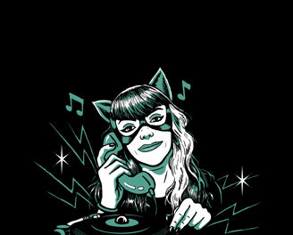 DIbujo 2 en colores verdes de Meow Dj estilo comic