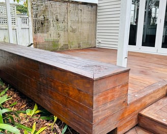 a wooden deck with a wooden decking area