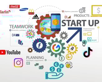Diseñadora trabajando en branding y redes sociales desde una computadora
