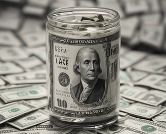 a jar of money with a dollar bill bill