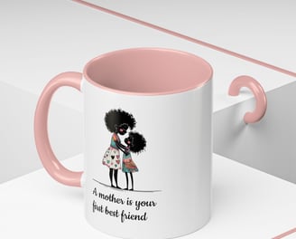 a mug mug with a black woman in a dress