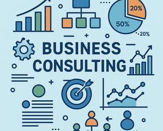 Business Consulting graphic with charts and graphs