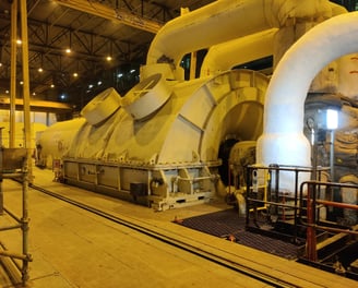 View of a large steam turbine prior to a major overhaul.