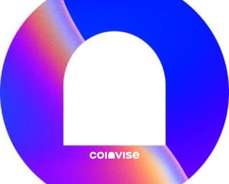 a colorful circular logo with the word couvese