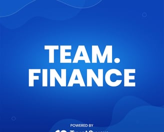 a team of people standing in front of a blue background with the words team finance