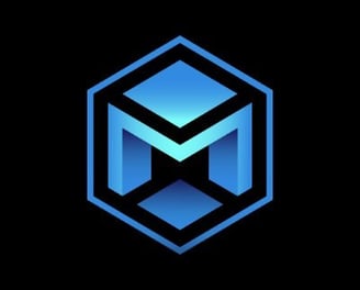 a blue and black logo with a blue hexall