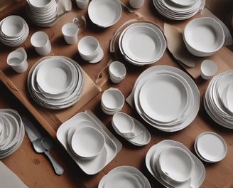 A restaurant or café interior with warm lighting and wooden accents. Two people are present, one standing with a tray and another crouching, seemingly adjusting something. The setting has chairs, tables, potted plants, and hanging ceiling lamps.