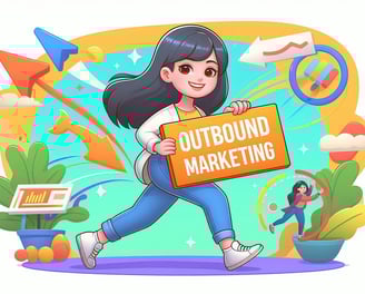 An illustration of a girl running while holding a sign reading Outbound Marketing