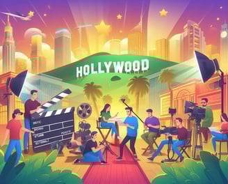 An illustration of content creators working in Hollywood