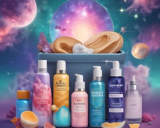 Several wellness products are arranged on a surface. There is a box labeled 'Eir Health Sleep No. 10' that indicates it contains CBD products for calming and sleep aid, featuring evening oil with lavender and melatonin. Beside it, a pouch labeled 'Midnight Chill' contains bath salts. In front, there is a bath bomb with a subtle gray and blue design.