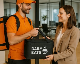 a man and woman holding a daily meal