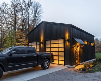 black garage barndominium style