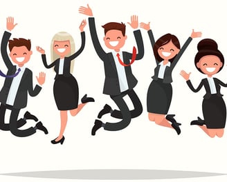 Employees dancing in joy at the workplace