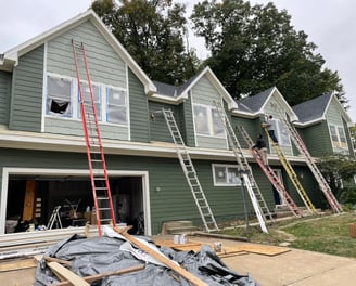 Complete Exterior House Painting in Green, Including Rotten Wood Replacement and Gutter Replacement