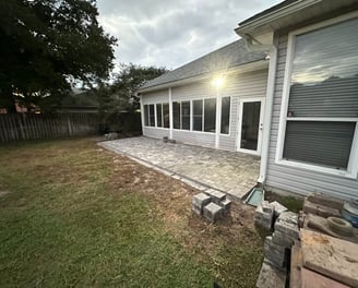 a patio with a patio with a patio area
