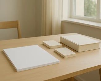Une table avec des feuilles, livrets et un livre