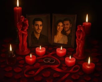 Ritual de amarres de amor con velas rojas y figuras unidas. Trabajo  para Recuperar el Amor