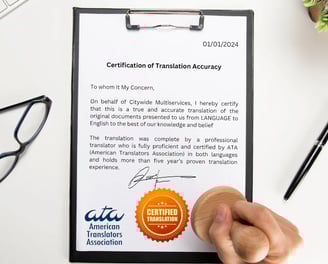 Certified Translation services