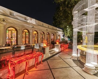 a bar with a bar and a bar with a bar stool