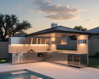a pool with a grill and a grill in the background