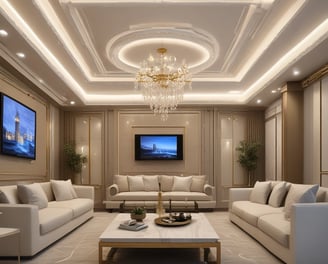 A minimalist interior design featuring a textured ceiling with a grid pattern casting shadows on the walls. The walls are smooth and painted in a light, neutral color. On the right side, there is text reading 'Forum II' indicating a direction. The lighting is soft, adding to the calm ambiance.