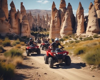 a red four - wheeler parked on a grassy hill