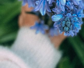 hand picking blue flower