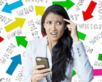 a confused woman with a cell phone
