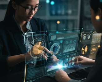 Verve Phoenix team monitoring system performance with real-time holographic dashboards.