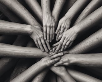 a group of people holding hands on top of a tree
