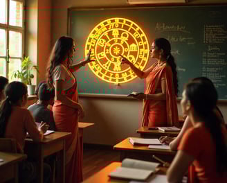 a teacher teaching astrology to a class of students
