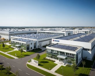 industrial space with solar panels on the roof