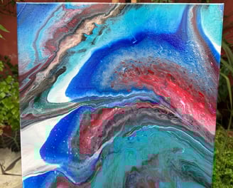 Technique acrylique pouring bleu rouge