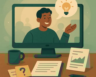 Illustration for interview prep services, mock interview, job search help, resume help