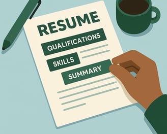 Illustration showing ATS-optimized resume writing and professional coaching