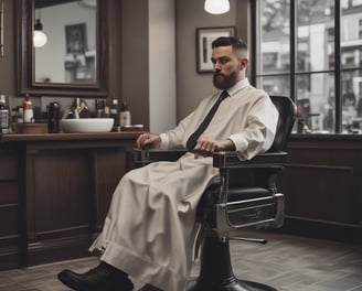 grayscale photo of man shaving his beard